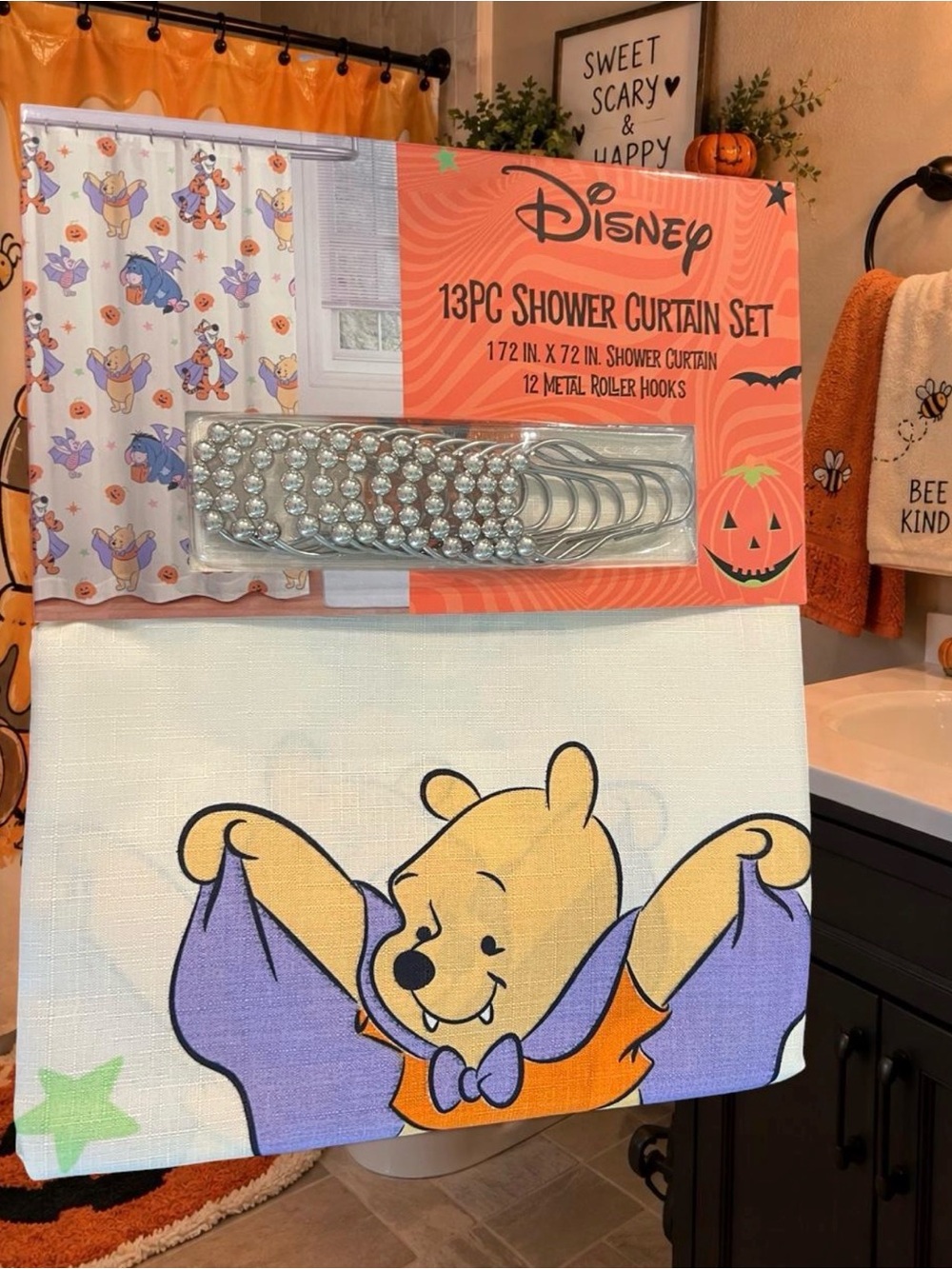 Disney Winnie the Pooh Halloween Shower Curtain Set - Orange & Purple